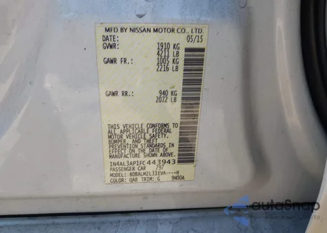 2015 Nissan Altima 2.5 Sv из США, поврежденный, VIN 1N4AL3AP1FC443943